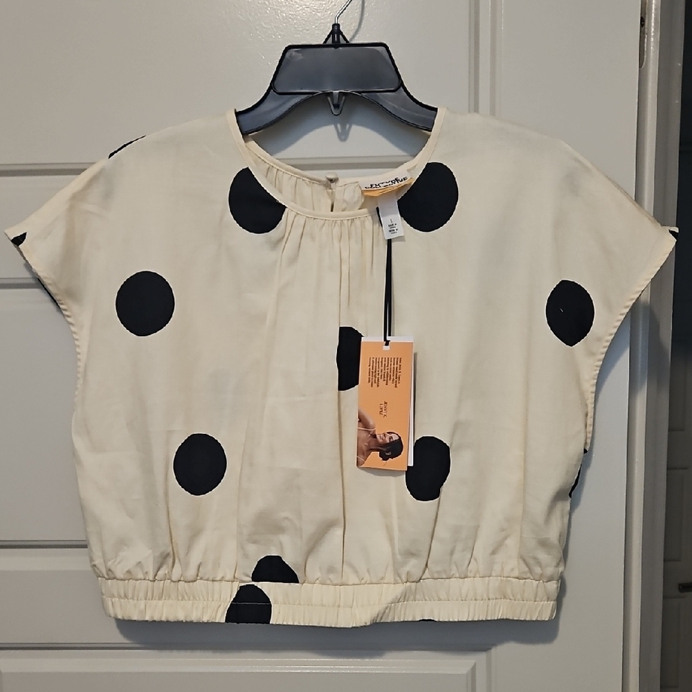 Cream and Black Polka Dot Crop Top